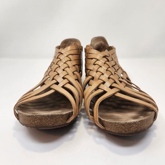 Chocolat Blu Vivienne Tan Woven Leather Ankle Sandal Cork Women Size 10 Slip On - Picture 3 of 8